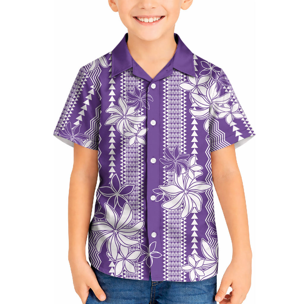 Hawaii Kakau Tribal Kid Hawaiian Shirt With Purple Tiare LT05 Kid Purple - Polynesian Pride