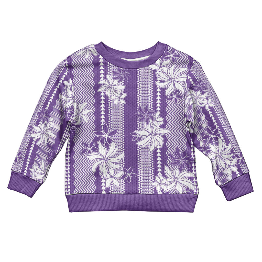 Hawaii Kakau Tribal Kid Ugly Christmas Sweater With Purple Tiare LT05 Kid Purple - Polynesian Pride