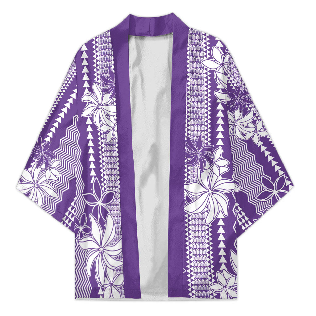 Hawaii Kakau Tribal Kimono With Purple Tiare LT05 Unisex Purple - Polynesian Pride
