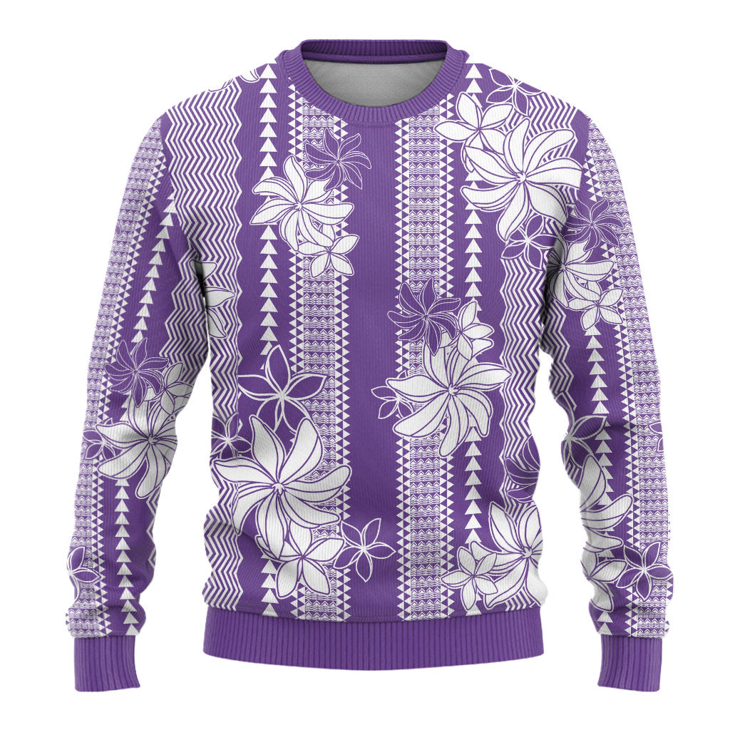 Hawaii Kakau Tribal Ugly Christmas Sweater With Purple Tiare LT05 - Polynesian Pride
