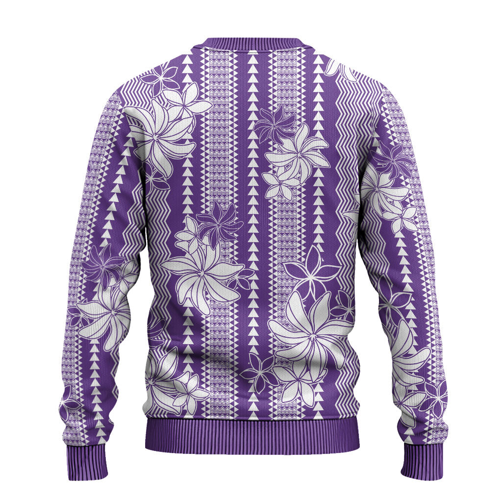Hawaii Kakau Tribal Ugly Christmas Sweater With Purple Tiare LT05 - Polynesian Pride