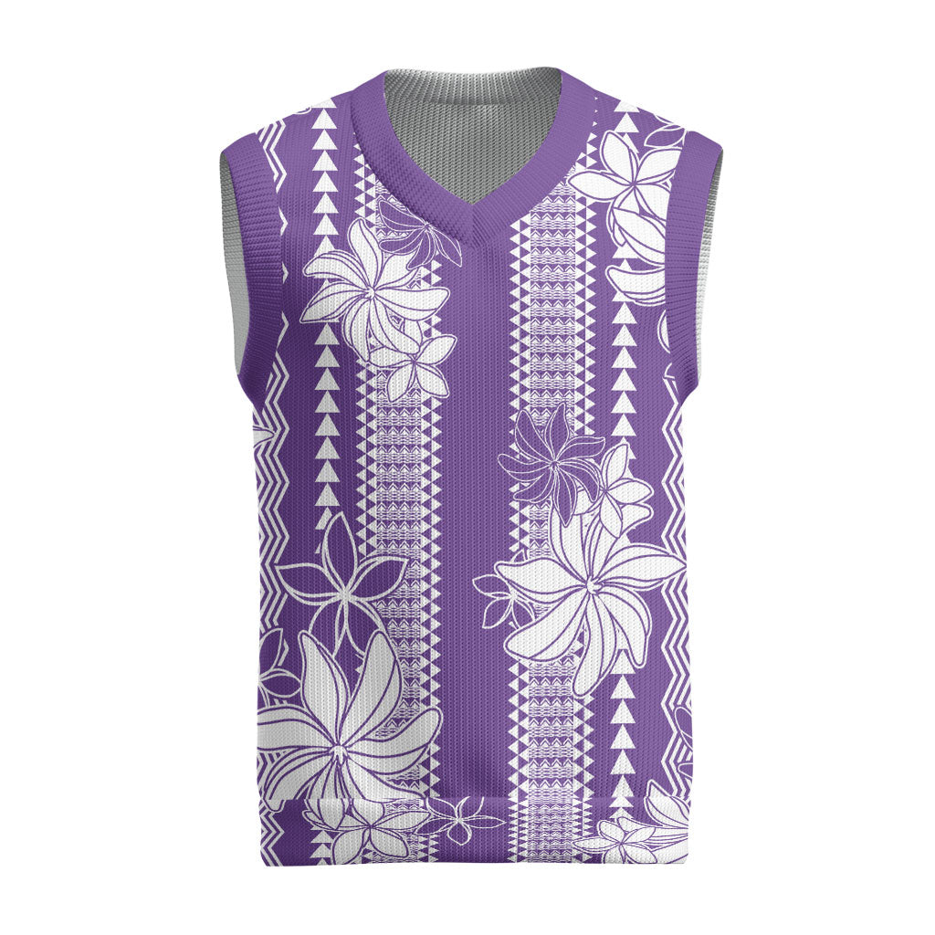 Hawaii Kakau Tribal Christmas Knitted V-Neck Vest With Purple Tiare LT05 Purple - Polynesian Pride