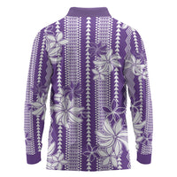 Hawaii Kakau Tribal Long Sleeve Polo Shirt With Purple Tiare LT05 - Polynesian Pride