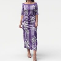 Hawaii Kakau Tribal Puletasi With Purple Tiare LT05 Long Dress Purple - Polynesian Pride