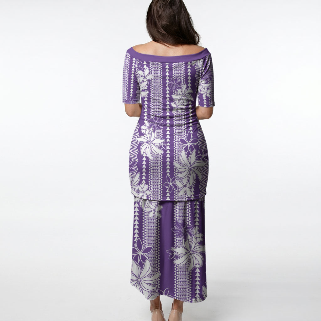 Hawaii Kakau Tribal Puletasi With Purple Tiare LT05 - Polynesian Pride