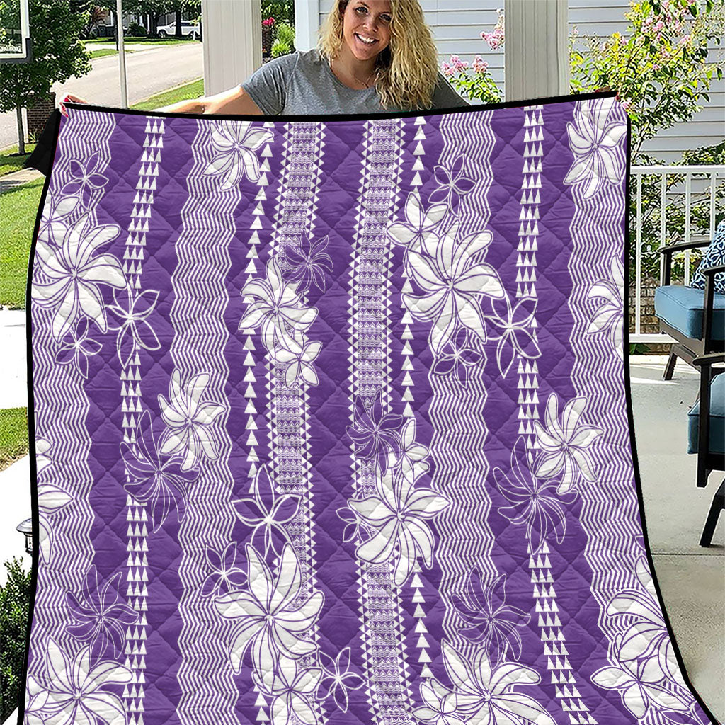 Hawaii Kakau Tribal Quilt With Purple Tiare LT05 Purple - Polynesian Pride