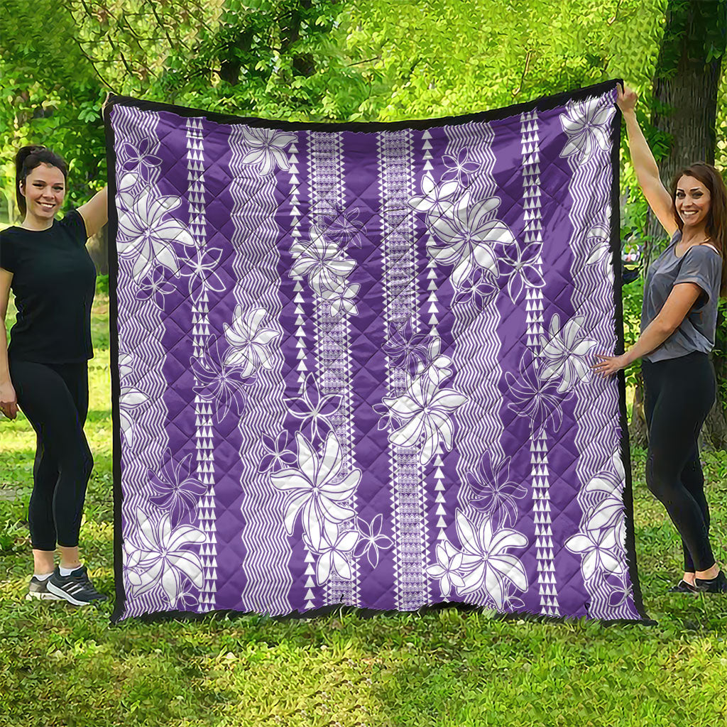 Hawaii Kakau Tribal Quilt With Purple Tiare LT05 - Polynesian Pride