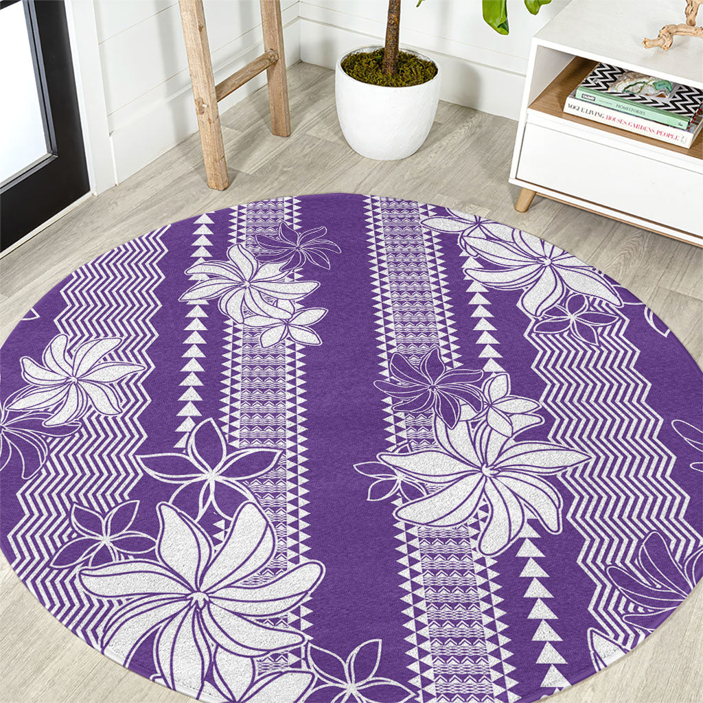 Hawaii Kakau Tribal Round Carpet With Purple Tiare LT05 Purple - Polynesian Pride