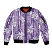 Hawaii Kakau Tribal Sleeve Zip Bomber Jacket With Purple Tiare LT05 Unisex Purple - Polynesian Pride