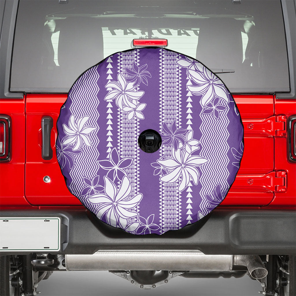 Hawaii Kakau Tribal Spare Tire Cover With Purple Tiare LT05 - Polynesian Pride