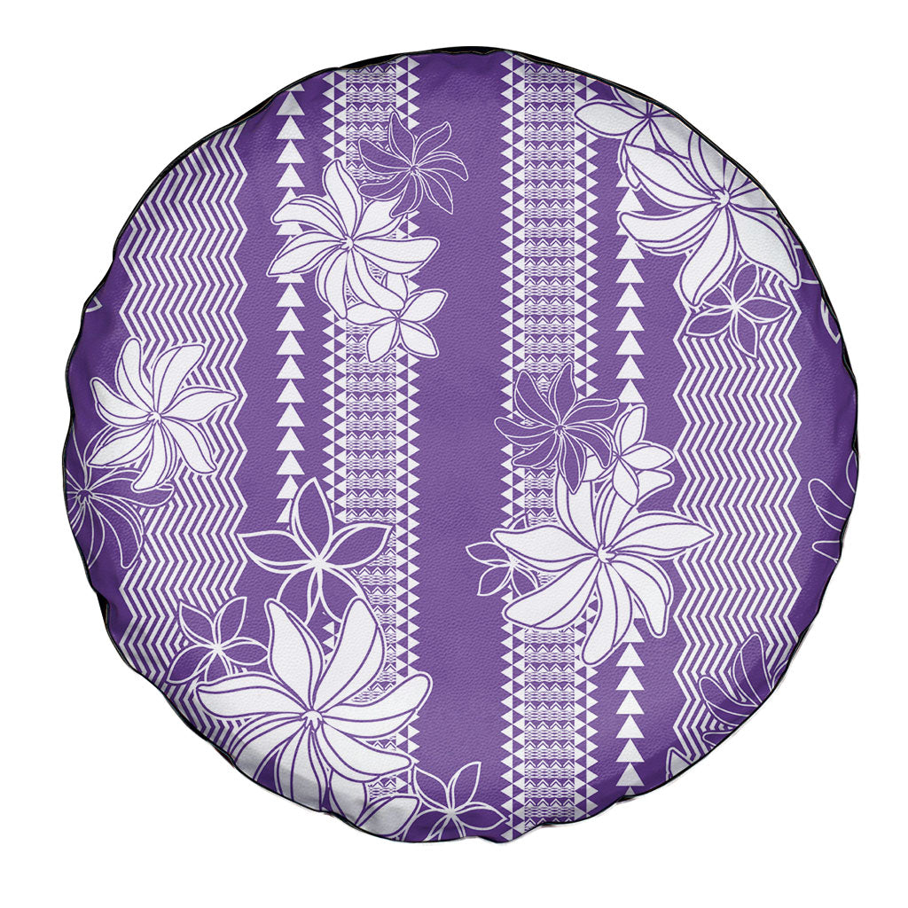 Hawaii Kakau Tribal Spare Tire Cover With Purple Tiare LT05 - Polynesian Pride