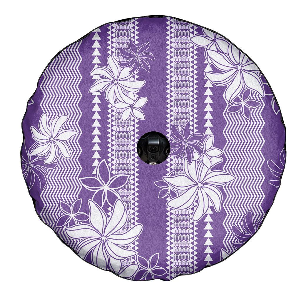 Hawaii Kakau Tribal Spare Tire Cover With Purple Tiare LT05 - Polynesian Pride