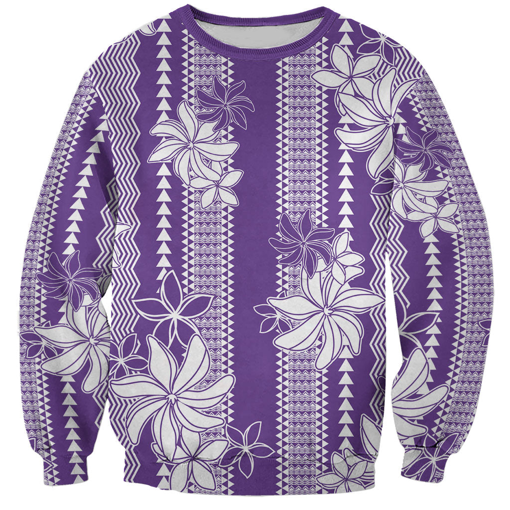 Hawaii Kakau Tribal Sweatshirt With Purple Tiare LT05 Unisex Purple - Polynesian Pride