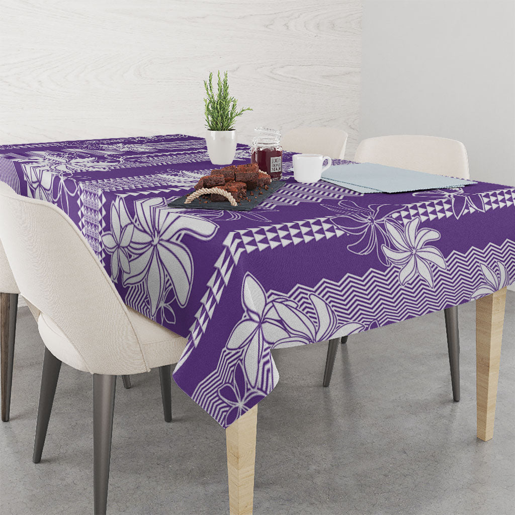 Hawaii Kakau Tribal Tablecloth With Purple Tiare LT05 - Polynesian Pride