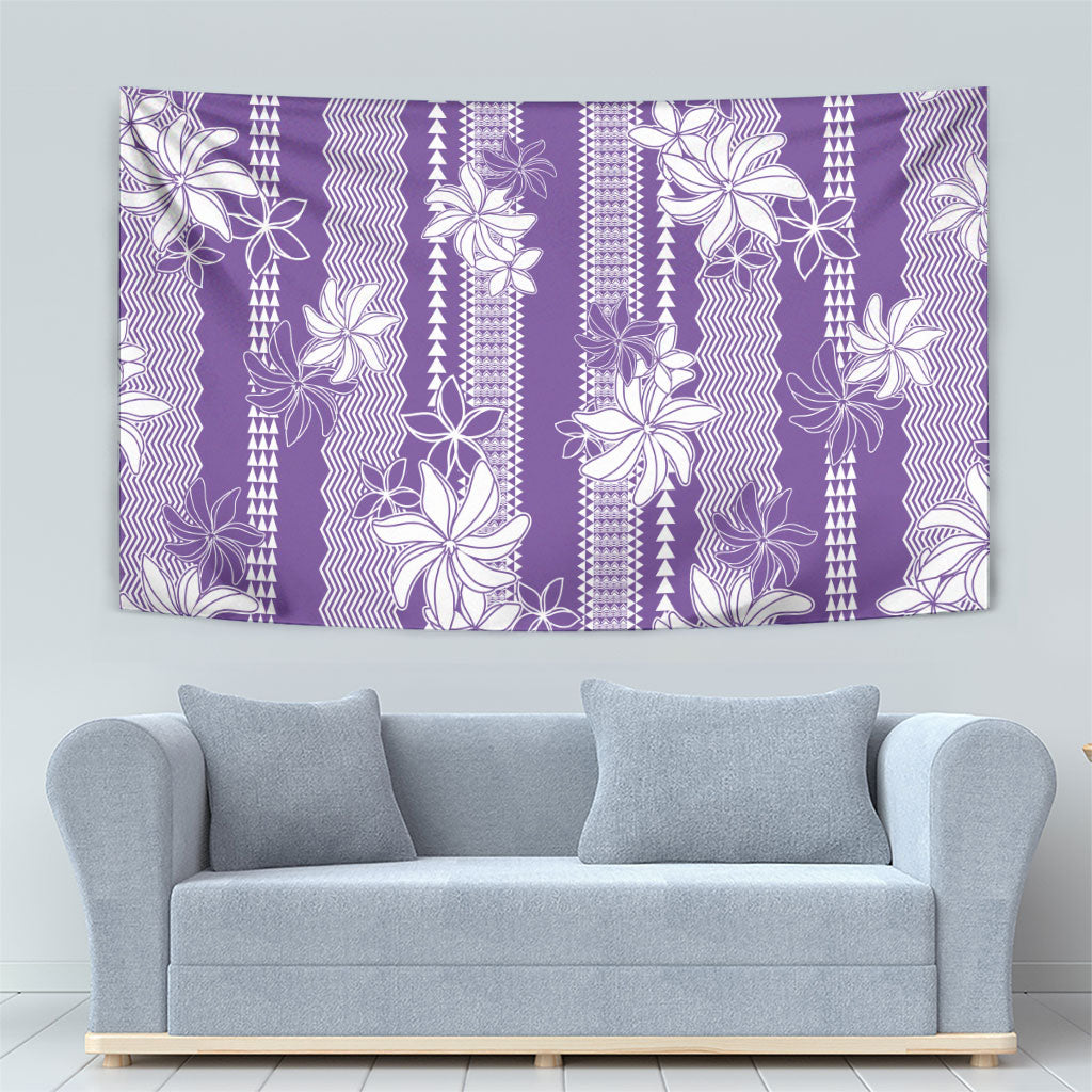 Hawaii Kakau Tribal Tapestry With Purple Tiare LT05 - Polynesian Pride