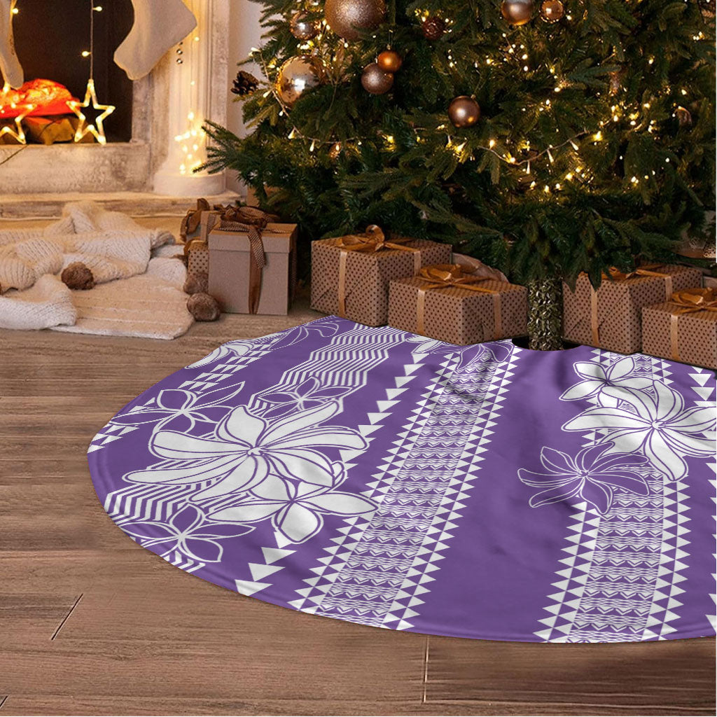 Hawaii Kakau Tribal Tree Skirt With Purple Tiare
