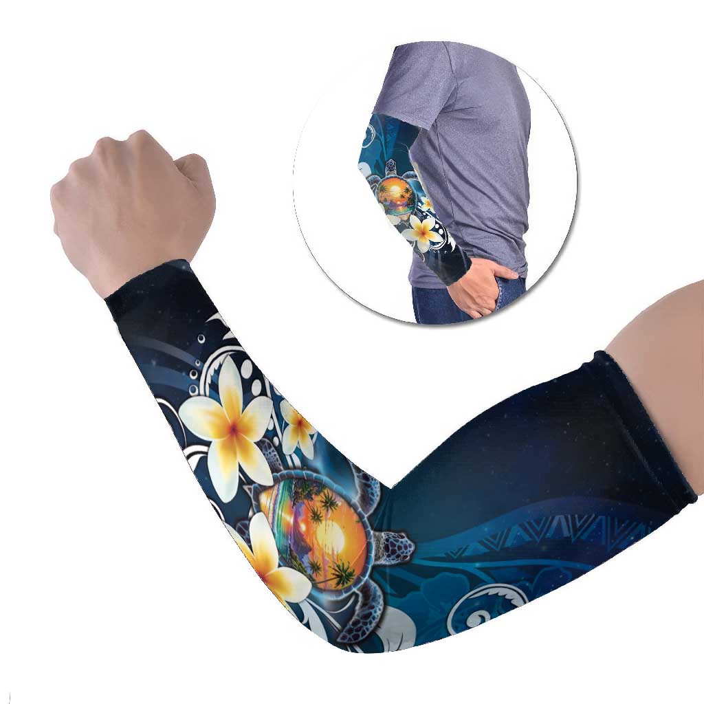 Hawaii Honu Arm Sleeves Polynesian Curves Plumeria LT05 Set of 2 Navy - Polynesian Pride