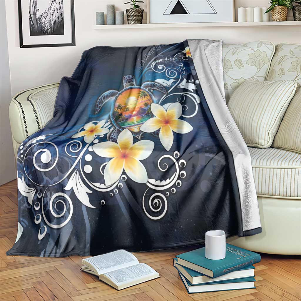 Hawaii Honu Blanket Polynesian Curves Plumeria LT05 Navy - Polynesian Pride