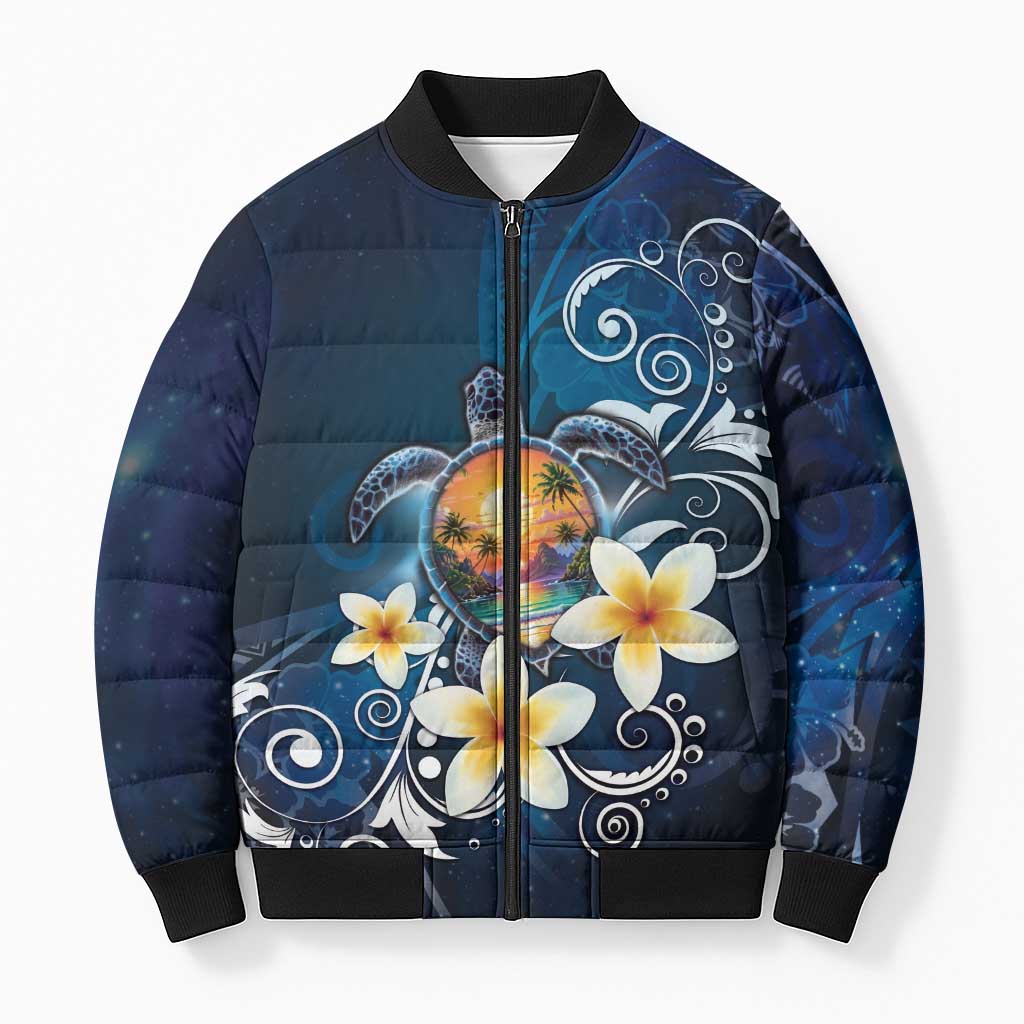 Hawaii Honu Bomber Puffer Jacket Polynesian Curves Plumeria LT05 Unisex Navy - Polynesian Pride
