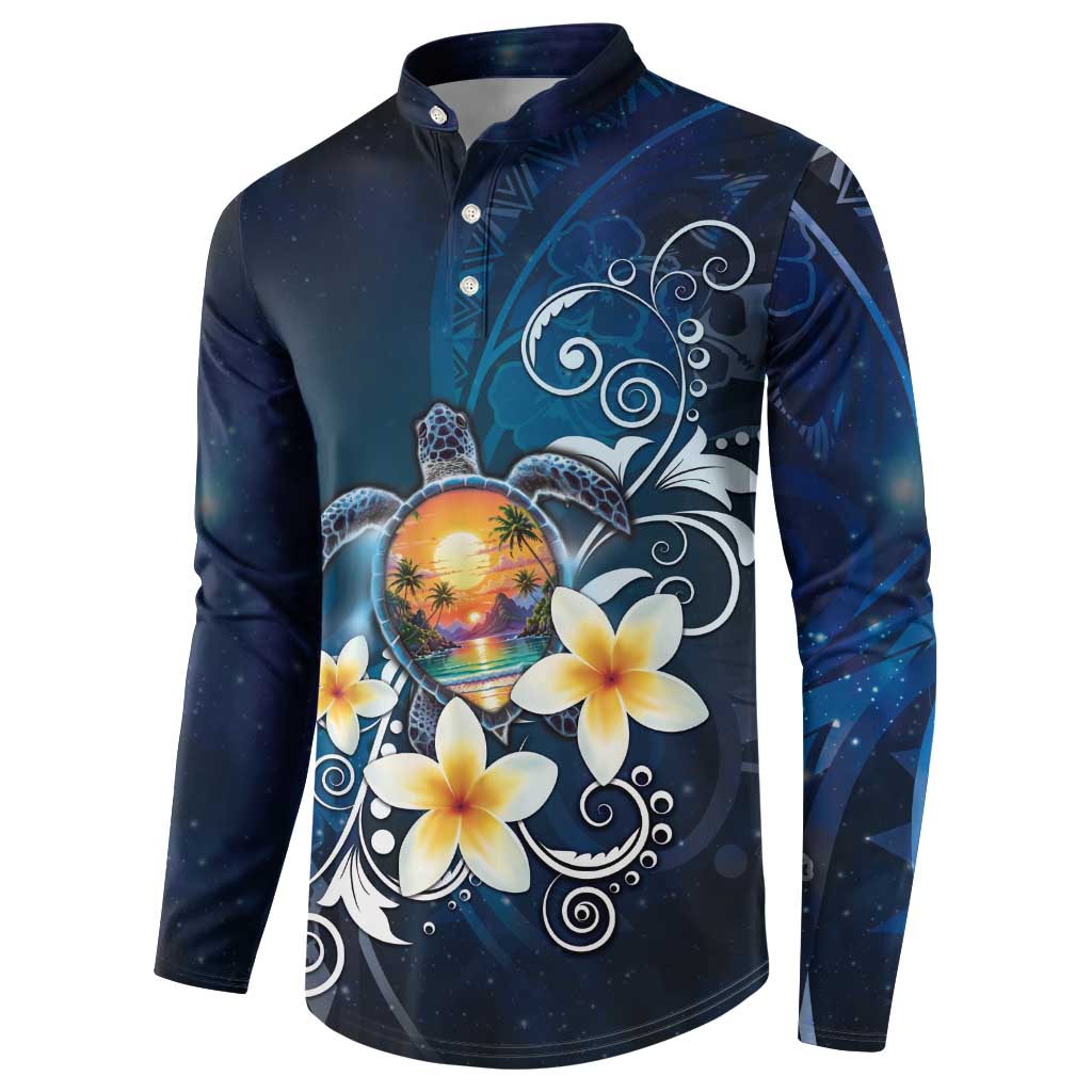 Hawaii Honu Button Sweatshirt Polynesian Curves Plumeria LT05 - Polynesian Pride