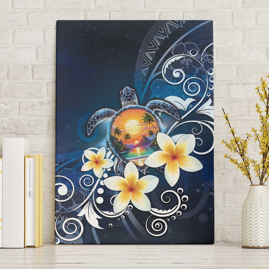 Hawaii Honu Canvas Wall Art Polynesian Curves Plumeria LT05 Without Frame Navy - Polynesian Pride