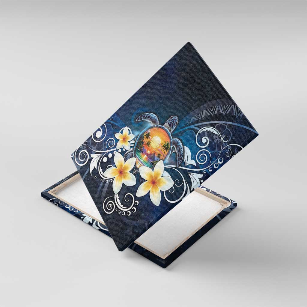 Hawaii Honu Canvas Wall Art Polynesian Curves Plumeria LT05 With Frame Navy - Polynesian Pride