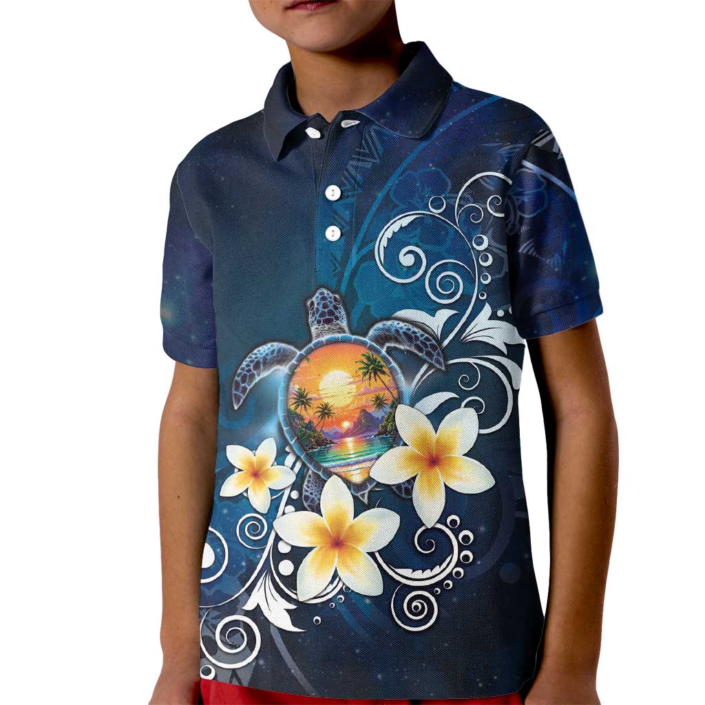 Hawaii Honu Kid Polo Shirt Polynesian Curves Plumeria LT05 Kid Navy - Polynesian Pride