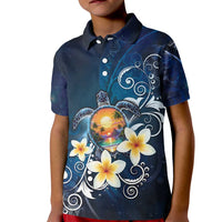 Hawaii Honu Kid Polo Shirt Polynesian Curves Plumeria LT05 Kid Navy - Polynesian Pride