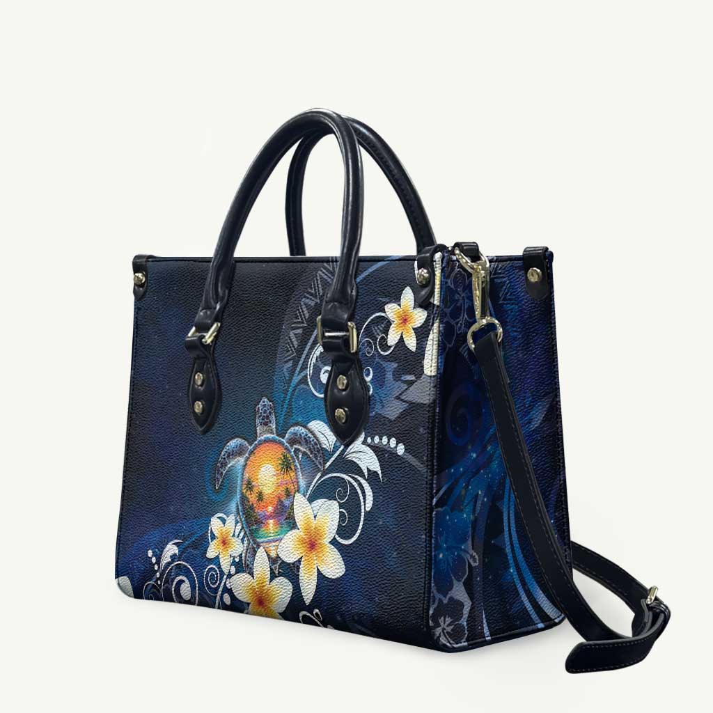 Hawaii Honu Leather Bag Polynesian Curves Plumeria LT05 Navy - Polynesian Pride