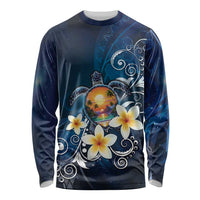 Hawaii Honu Long Sleeve Shirt Polynesian Curves Plumeria LT05 Unisex Navy - Polynesian Pride