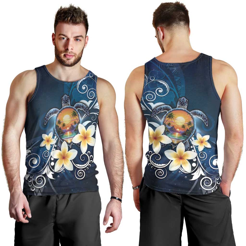 Hawaii Honu Men Tank Top Polynesian Curves Plumeria LT05 - Polynesian Pride