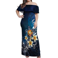Hawaii Honu Off Shoulder Maxi Dress Polynesian Curves Plumeria LT05 Women Navy - Polynesian Pride