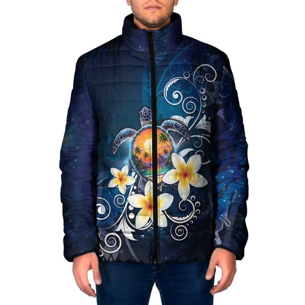 Hawaii Honu Padded Jacket Polynesian Curves Plumeria LT05 Men Navy - Polynesian Pride