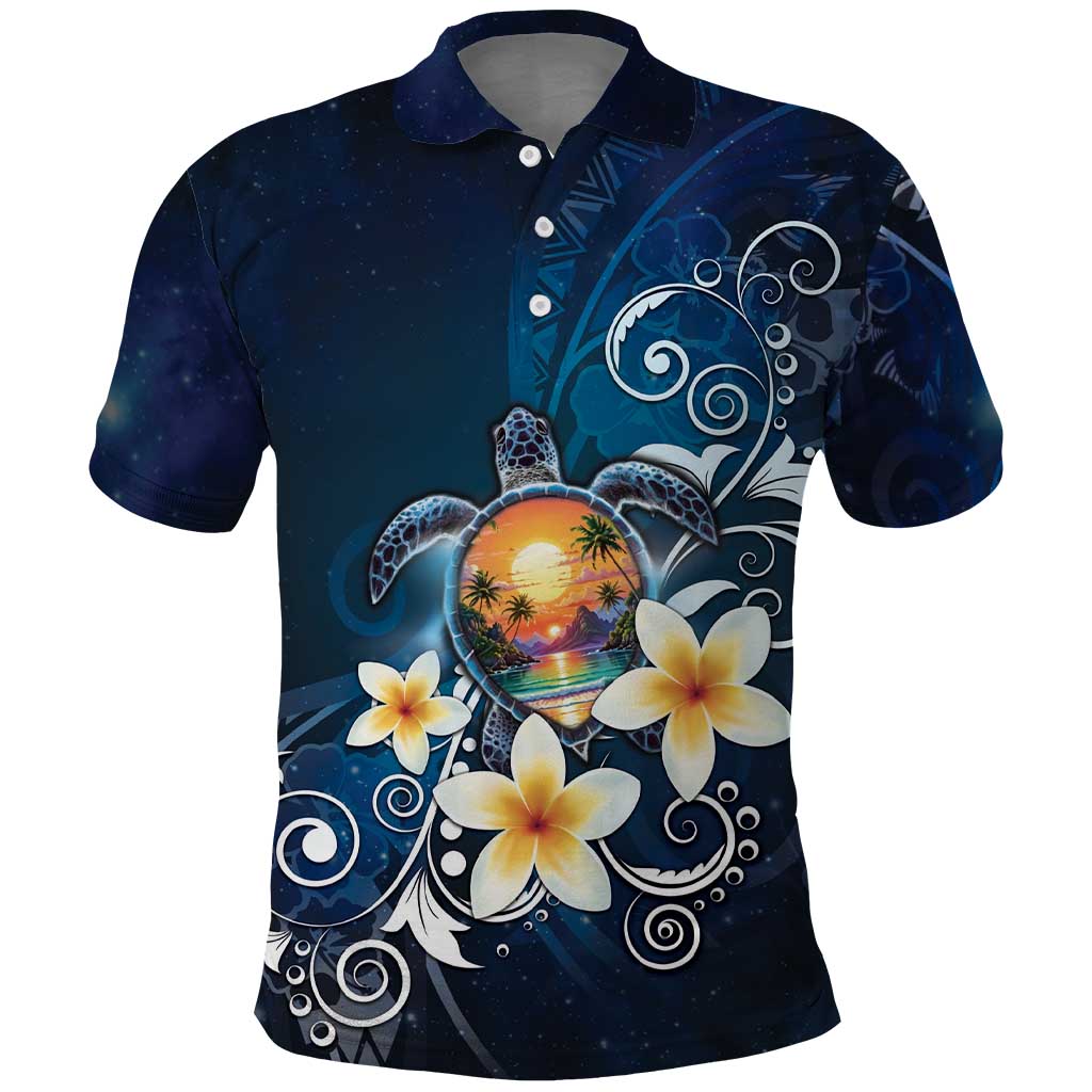 Hawaii Honu Polo Shirt Polynesian Curves Plumeria LT05 Navy - Polynesian Pride