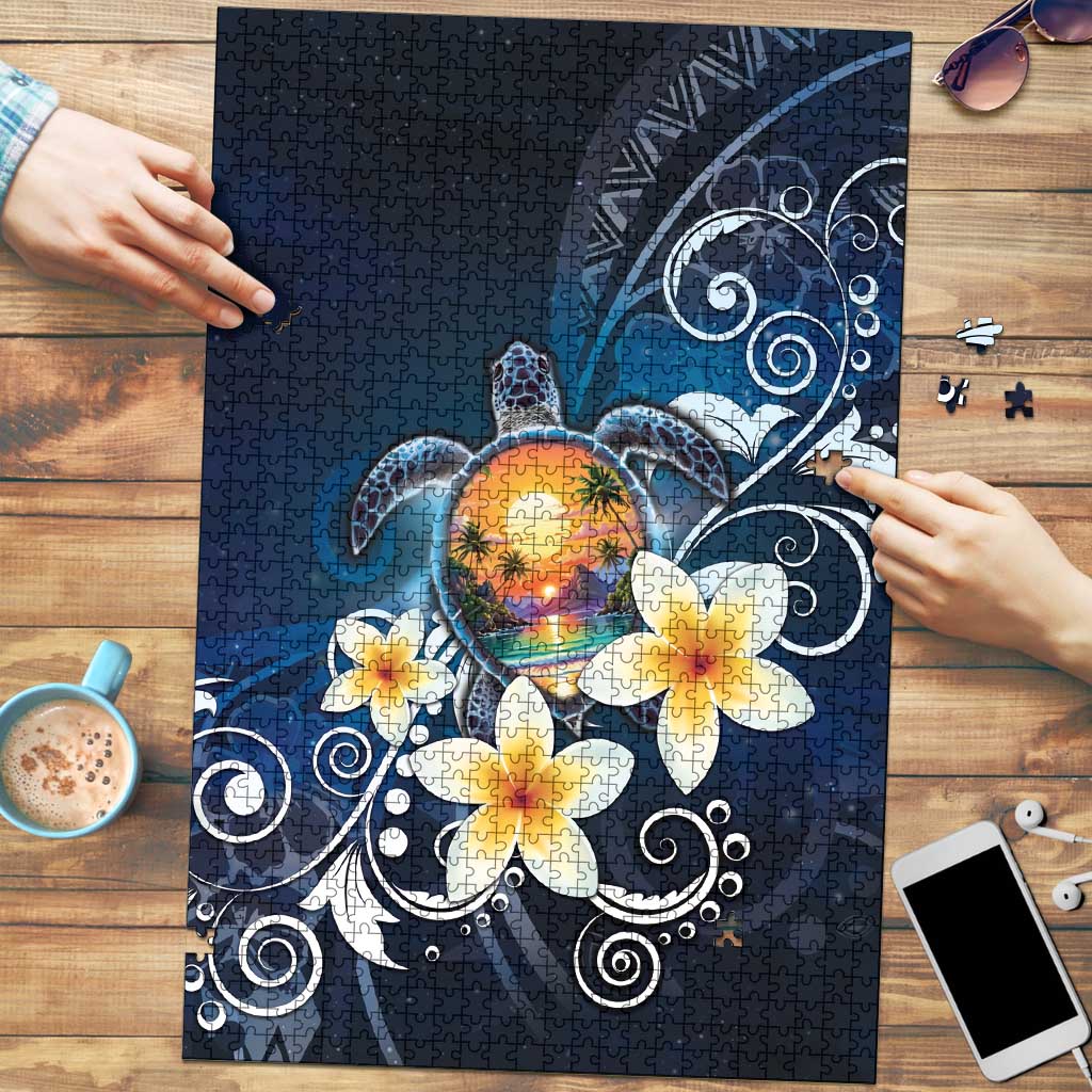 Hawaii Honu Puzzle Polynesian Curves Plumeria LT05 Navy - Polynesian Pride