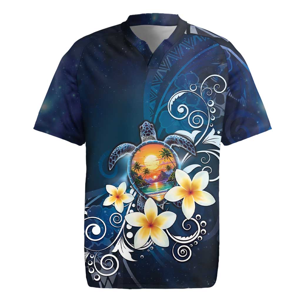 Hawaii Honu Rugby Jersey Polynesian Curves Plumeria LT05 Navy - Polynesian Pride
