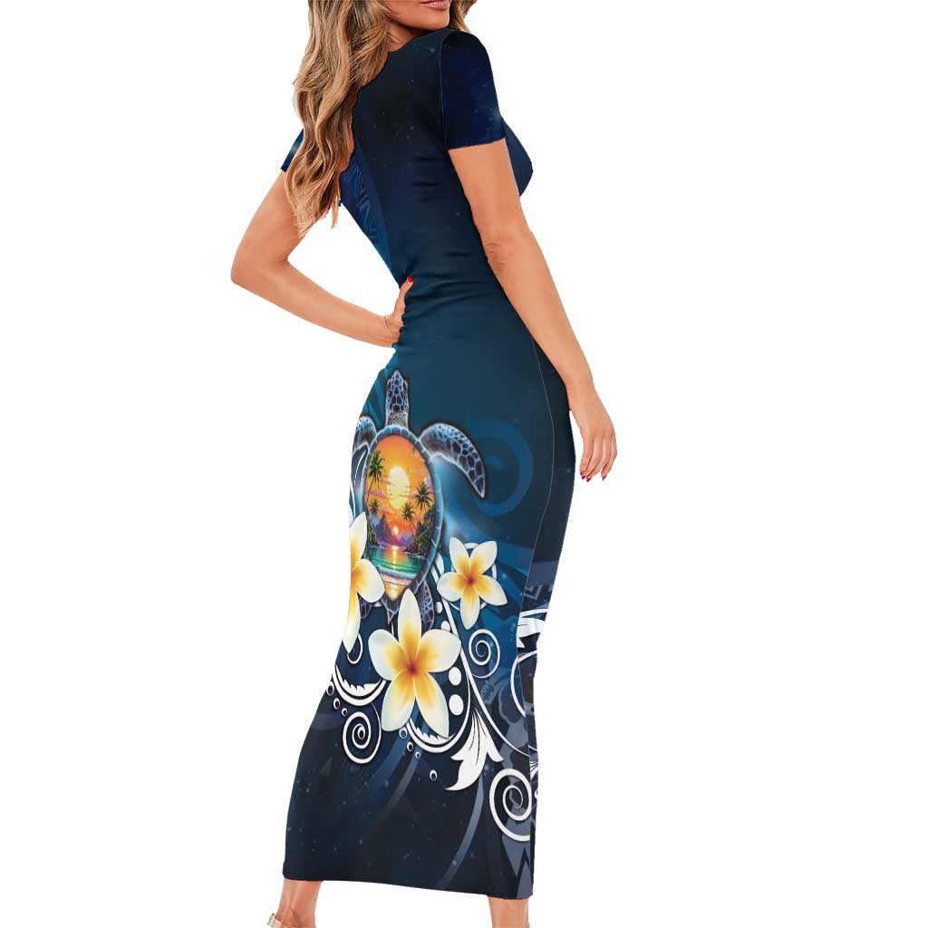 Hawaii Honu Short Sleeve Bodycon Dress Polynesian Curves Plumeria LT05 - Polynesian Pride