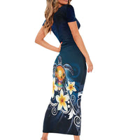 Hawaii Honu Short Sleeve Bodycon Dress Polynesian Curves Plumeria LT05 - Polynesian Pride