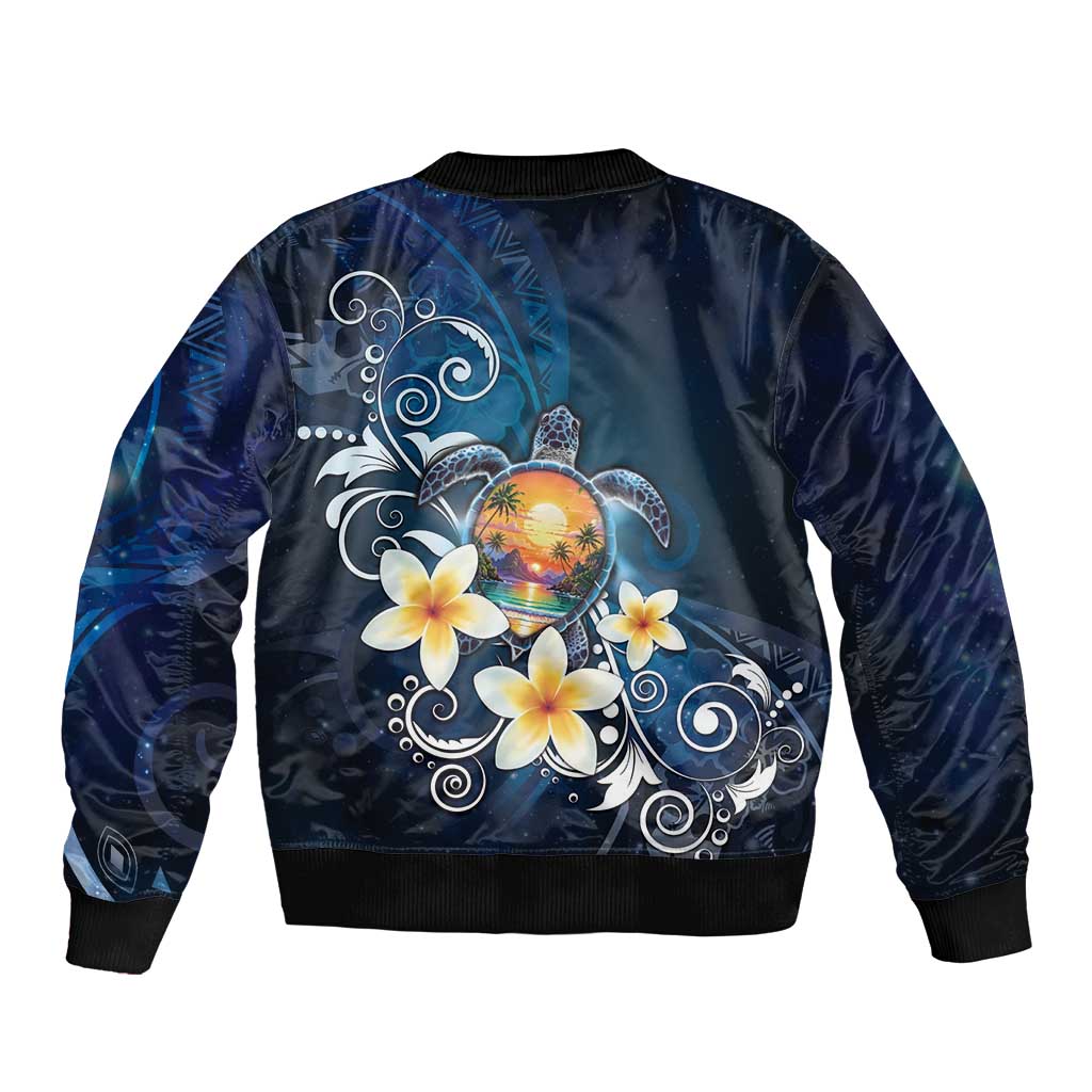 Hawaii Honu Sleeve Zip Bomber Jacket Polynesian Curves Plumeria LT05 - Polynesian Pride