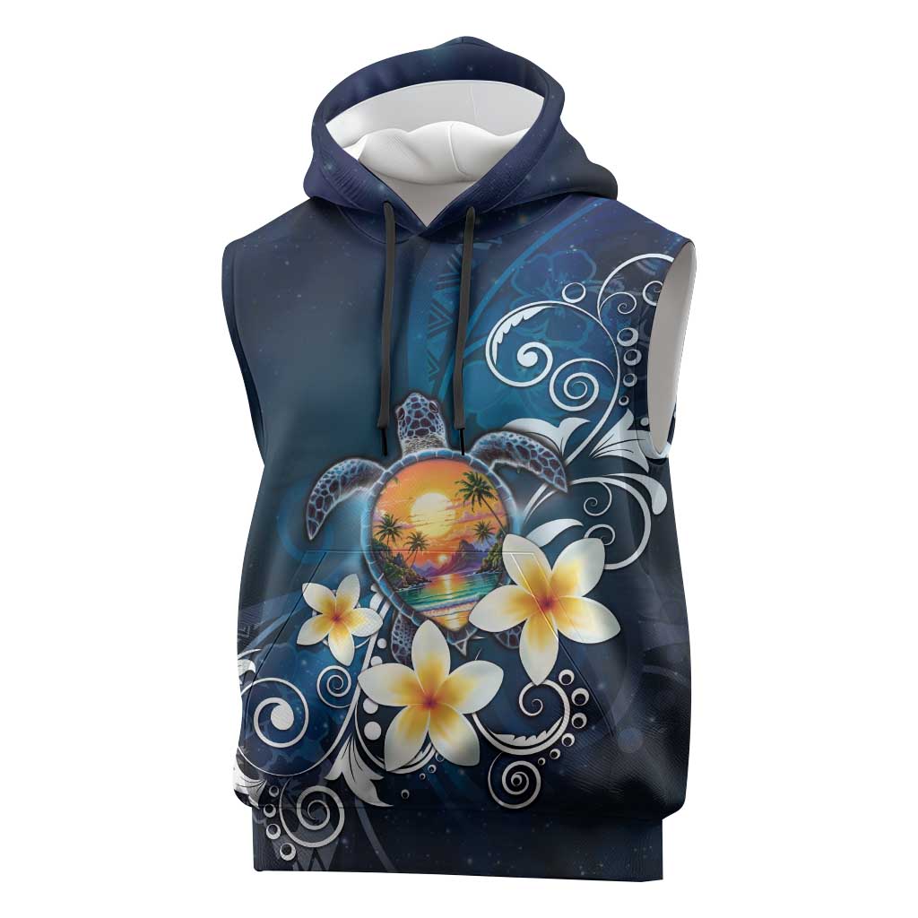 Hawaii Honu Sleeveless Hoodie Polynesian Curves Plumeria LT05 Navy - Polynesian Pride