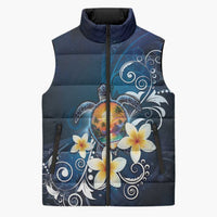 Hawaii Honu Sleeveless Puffer Jacket Polynesian Curves Plumeria LT05 Unisex Navy - Polynesian Pride