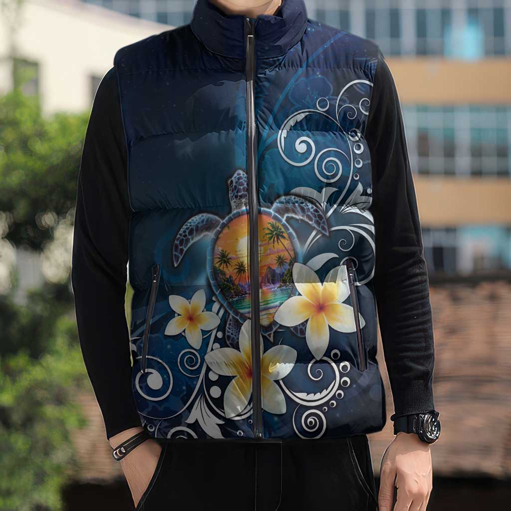 Hawaii Honu Sleeveless Puffer Jacket Polynesian Curves Plumeria LT05 - Polynesian Pride