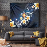 Hawaii Honu Tapestry Polynesian Curves Plumeria LT05 Navy - Polynesian Pride