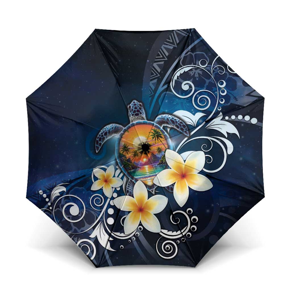 Hawaii Honu Umbrella Polynesian Curves Plumeria LT05 One Size Folded 11.42 inch Opened Diameter 37.4 inch Navy - Polynesian Pride