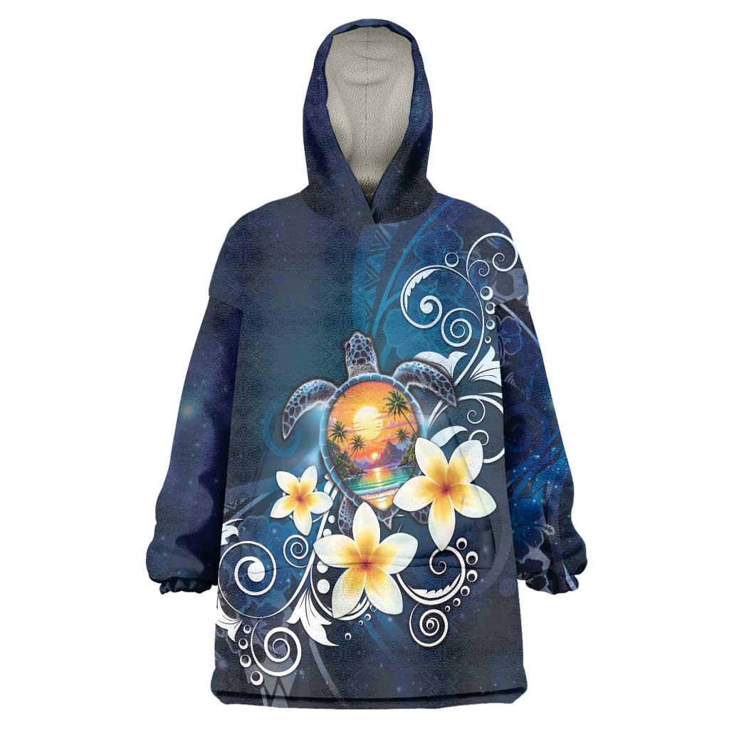 Hawaii Honu Wearable Blanket Hoodie Polynesian Curves Plumeria LT05 One Size Navy - Polynesian Pride