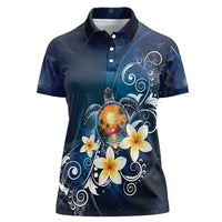 Hawaii Honu Women Polo Shirt Polynesian Curves Plumeria LT05 Female Navy - Polynesian Pride
