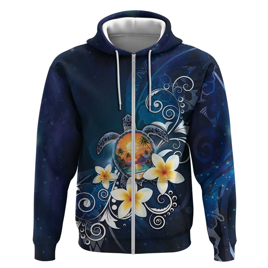 Hawaii Honu Zip Hoodie Polynesian Curves Plumeria LT05 Zip Hoodie Navy - Polynesian Pride