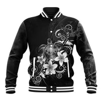 Hawaii Honu Baseball Jacket Polynesian Curves Plumeria Grayscale LT05 Unisex Black - Polynesian Pride