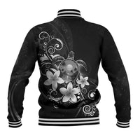 Hawaii Honu Baseball Jacket Polynesian Curves Plumeria Grayscale LT05 - Polynesian Pride