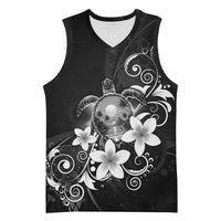 Hawaii Honu Basketball Jersey Polynesian Curves Plumeria Grayscale LT05 Unisex Black - Polynesian Pride